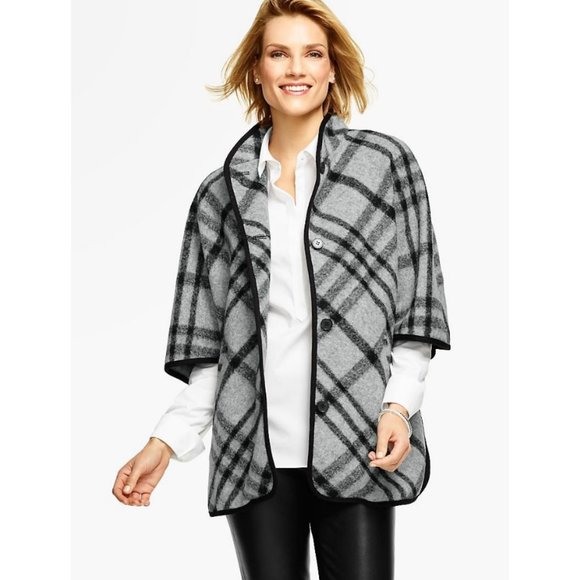 Talbots Wool Blend Plaid Cape Size M - Picture 2 of 10